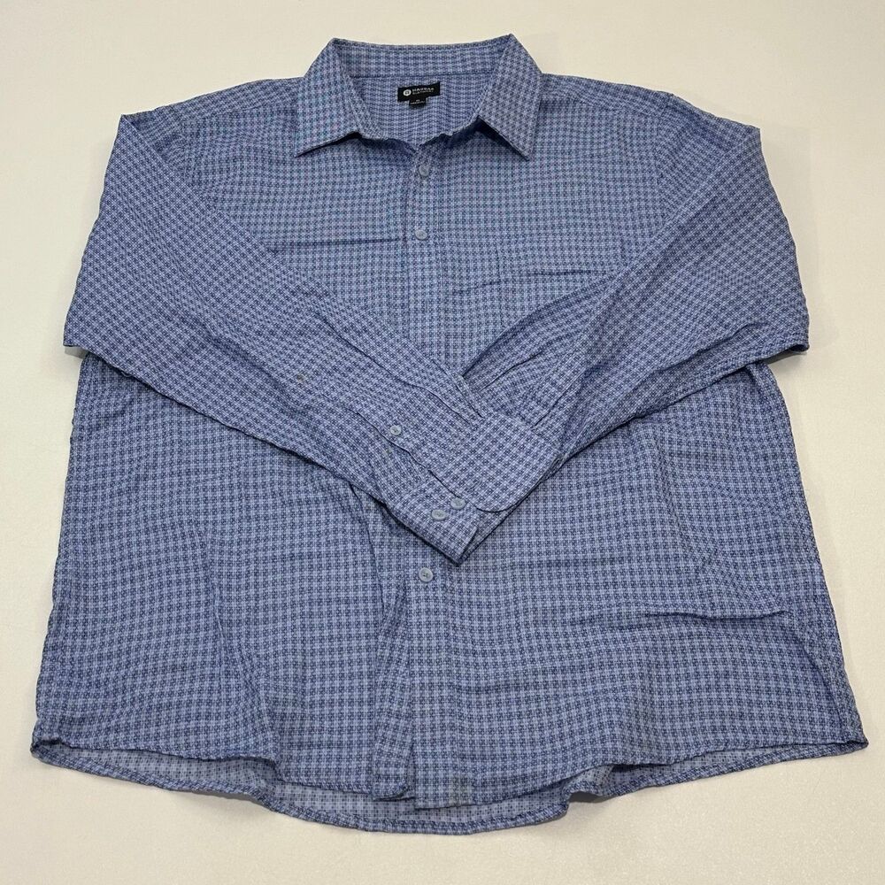 Haggar Men's Long Sleeve Button-Up Blue Check Shirt, Size XL